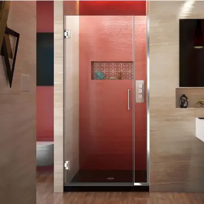 DreamLine Unidoor Plus 34 to 34.5 in. W x 72 in. H Frameless Pivot Shower Door in Chrome with Premiu...