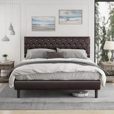 New Full Size Tufted Faux Leather Bed Frame – $99, View more