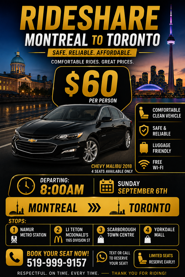 Montreal ➜ Toronto Ride – Sunday, Sept. 6th 8am