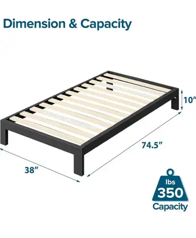 Zinus Twin Bed Frame - Arnav 10 inch Metal Bed Frame with Wood Slat Support, No Box Spring Needed, E...