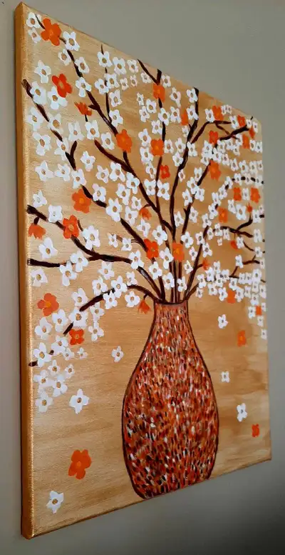 Abstract,Acrylic on canvas. Artist painting. Protective,varnish top coat on entire surface,including...