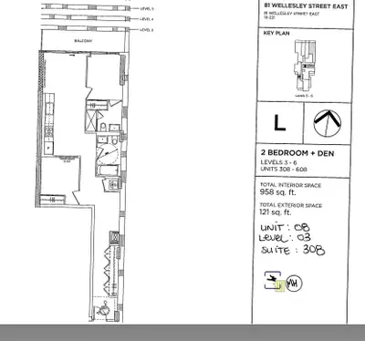 Beautiful 2 bed 2 bath den, balcony parking 958 feet DT $3200
