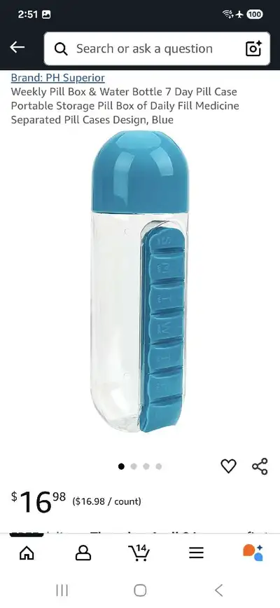 Brand New Pill & Vitamin Organizer Water Bottle, View more