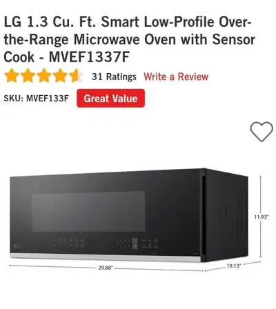 LG Over The Range Microwave  1.3 Cu Ft, View more