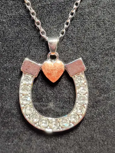 Sparkly Horseshoe Heart Necklace Silver Chain, View more