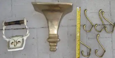 Vintage Brass Shelf, Coat Hooks, Toilet Paper Holder, View more