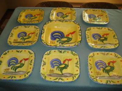 Bella Ceramica Yellow Rooster Square Plates & Bowl, View more