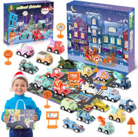 Brand New Kids Christmas Advent Calendar Pull Back Cars with Map