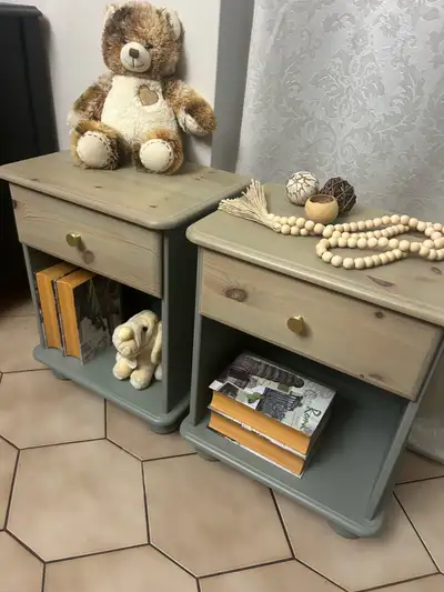 refinished solid pine small pair of nightstands , View more