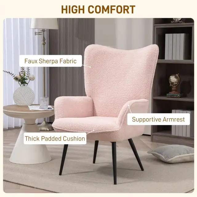 Accent Sherpa Chair, Upholstered Armchair, Fluffy Wingback Chair in Chairs & Recliners in Markham / York Region - Image 5