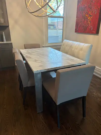 Marble Dining Room Table with Chairs and Bench, View more
