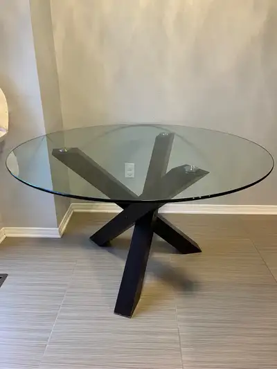 dining table - round glass and dark wood, View more