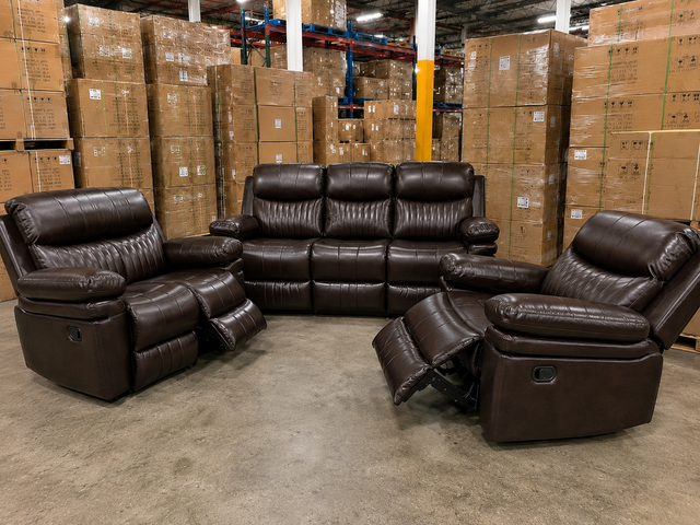 Leather Reclining Sofa and Loveseat Set