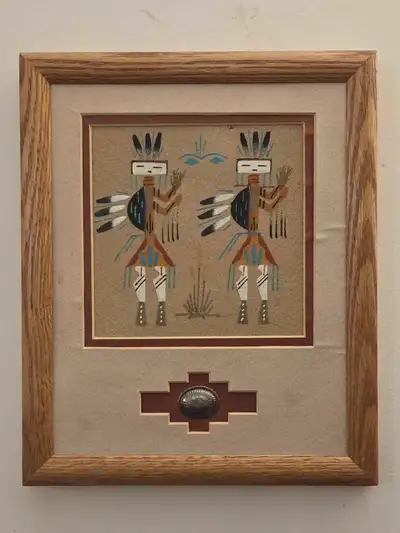 Vintage framed Navajo sand art painting, View more