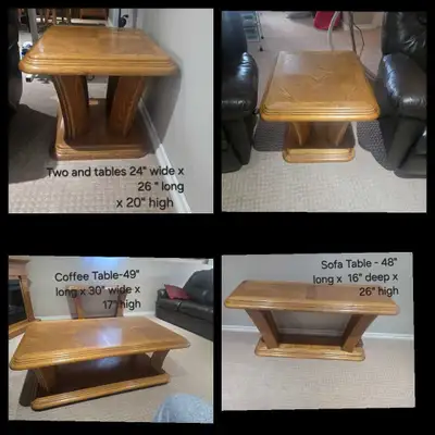 1. Solid wood, immaculate condition- 2 end tables, sofa table and coffee table = $500 2. Electric Fi...