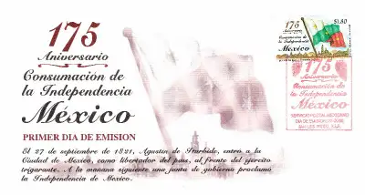 Un PLI de 1er jour de MEXIQUE "175 ANNNIVÉRSAIRE DE L'INDÉPRNDANCE DE MEXIQUE" en état parfait.