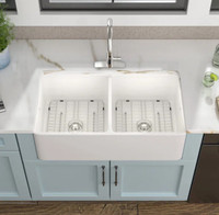 NEW IN BOX Farmhouse “Apron” Double Ceramic Sink & Matt Black Mo