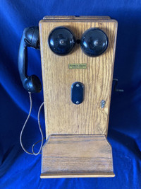 Antique Wood Telephone & receptor.. vintage wooden phone 