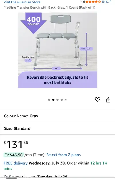 This is a new Guardian Deluxe Bariatric Transfer Bench with Back. It is made for bariatric patients,...