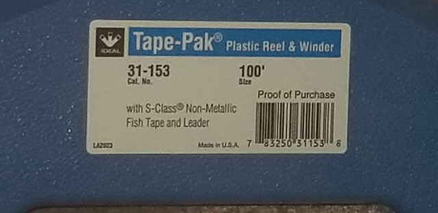 Ideal Tape-Pak S-Class Fish Tape with leader 100' long in case in Hand Tools in Ottawa - Image 2