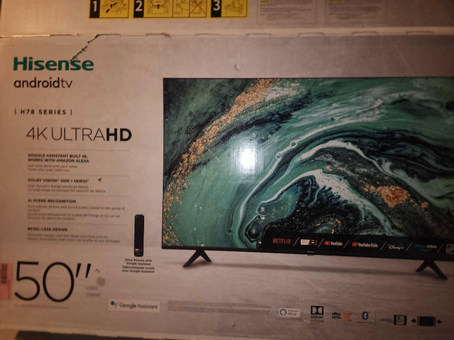 Like New 50" Hisense Android TV 4K ULTRA HD in TVs in Mississauga / Peel Region