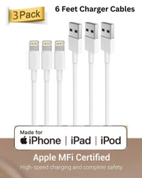 3 Pack 6ft Lightning Chargers- iOS Devices (Apple Mfi Certified)