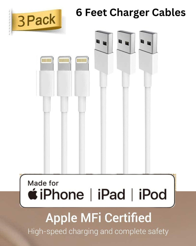 3 Pack 6ft Lightning Chargers- iOS Devices (Apple Mfi Certified) in Cell Phone Accessories in North Bay