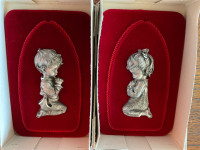 Pair detailed:	PEWTER  praying children-5”x31/4”- original boxes