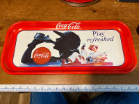 COCA COLA Metal Soda Serving Tray 1992 PLAY REFRESHED 2 19"X8.5
