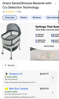 New-Graco Sense2Snooze Bassinet with Cry Detection Technology