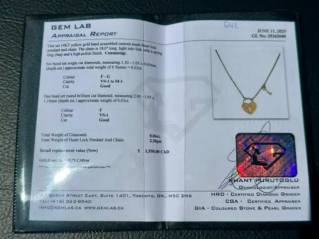 #642 14kt Yellow Gold Lock & Key Diamond Pendant Necklace 16-18” in Jewellery & Watches in St. Catharines - Image 11