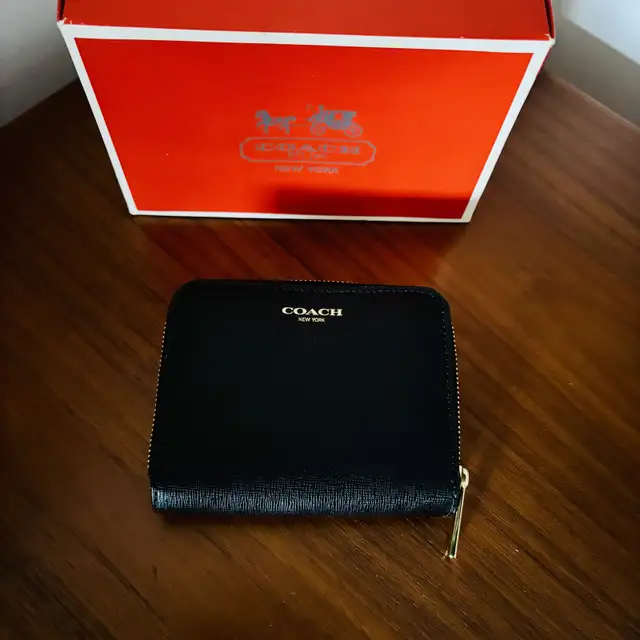 *New* Coach Black Gold Zip Around Wallet, was $300+