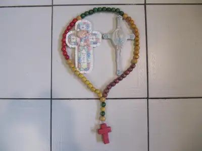 up for sale is a three piece lot of Precious Moments Ceramic Christian Crosses and Hand Made Solid W...