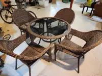All weather resin wicker patio table  chairs and cushions