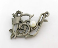 Vintage Pewter GOLF Brooch Pin with FAUX Pearl by ©FORT