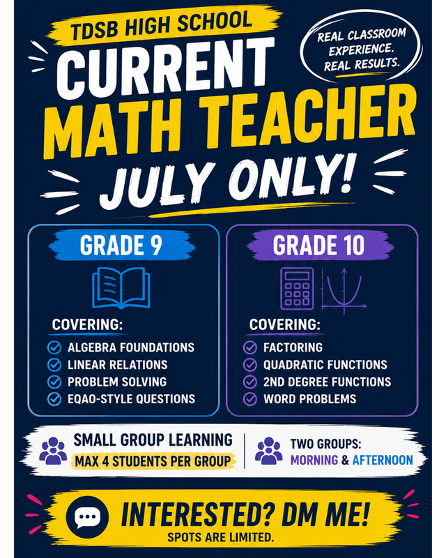 Grade 9 and 10 Math Prep Tutor Class477289747548088321