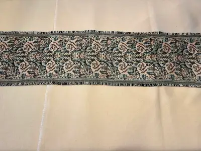 Vintage Embroidered Table Runner Light Teal Pink Floral 13 x 48, View more