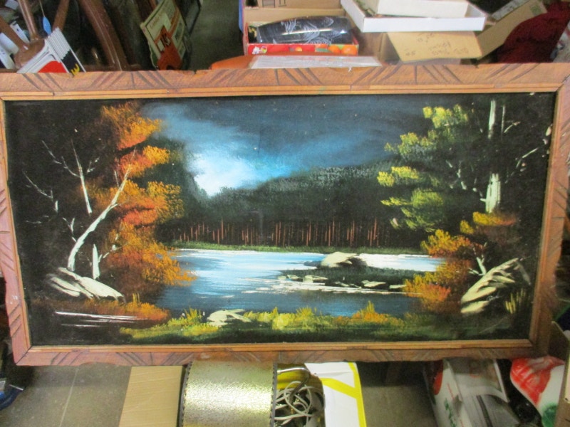 1970s CARVED WOOD FRAME EXTRA LARGE PAINTING ON FELT PICTURE 20 Arts & Collectibles