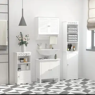 Medicine Cabinet, Concise Bathroom Wall Cabinet with 2 Shutter Doors, Shelf and Towel Rod, White • F...