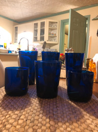Vintage Libby Cobalt Blue Glasses x 6, 3 Large, 1 Medium 2 Small