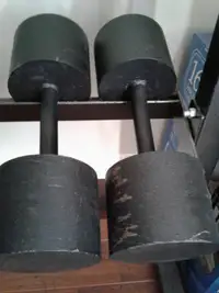 Custom solid steel dumbbells: 2x 47 pounds  -$110 total 