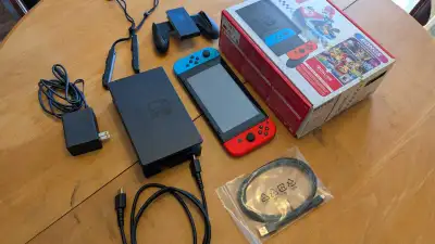 Nintendo Switch Complete set. Joycon Controller Comfort Grip. Dock. Cables.