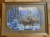 MCM Bead Work Moose In Nature Framed Artwork