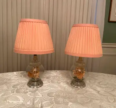 Vintage Glass Table Lamps with Ball with Flowers, View more