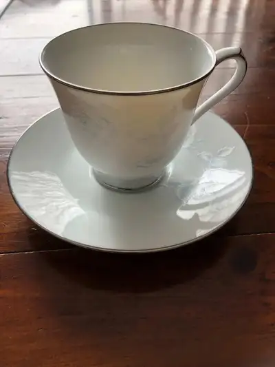 Noritake Virtue, Tea Cup and Saucer, White/Blue Roses, Platinum, View more