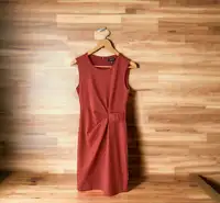 NEW Le Chateau Sleeveless Ruched With Side Buttons Rust Dress