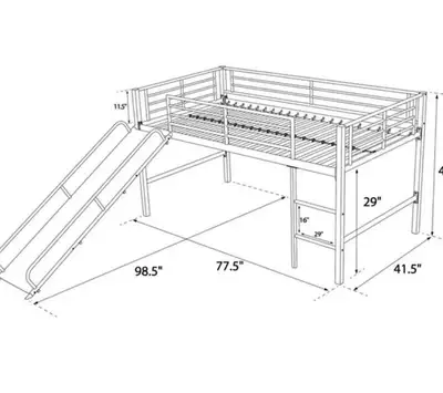DHP - Lit mezzanine en métal Blanc cassé avec toboggan blanc cas, View more