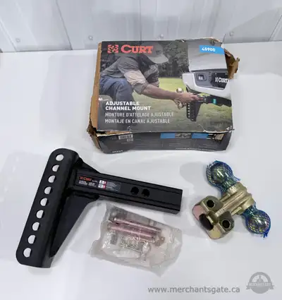 New open box CURT adjustable channel mount trailer hitch kit, model 45900. Heavy duty adjustable hit...