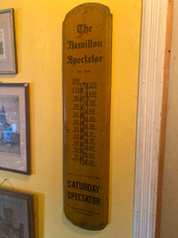 Antique tin wall thermometer Hamilton Spectator