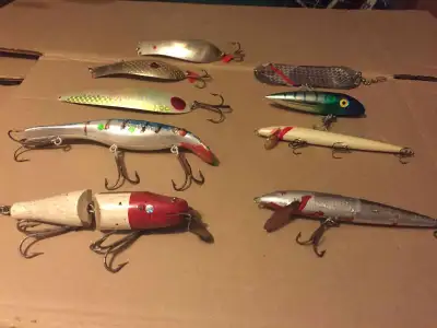 • Various fishing lures (trout, muskie, pike) $120.00 for the group; • Bushline Outdoor chest waders...